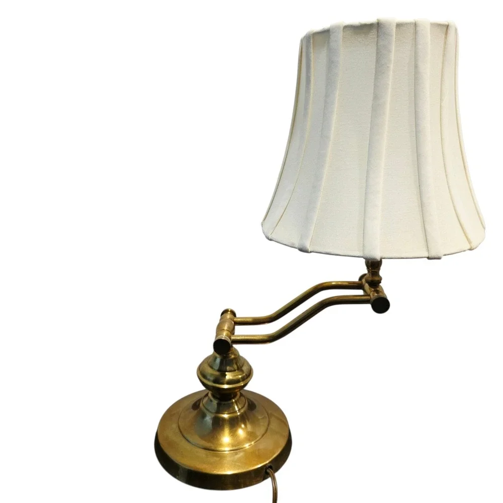Solid Brass Adjustable Lamp Task Banker Office Desk Lighting Cream Shade Vintage